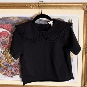 H&M black oversized Peter Pan collar cropped t-shirt extra small